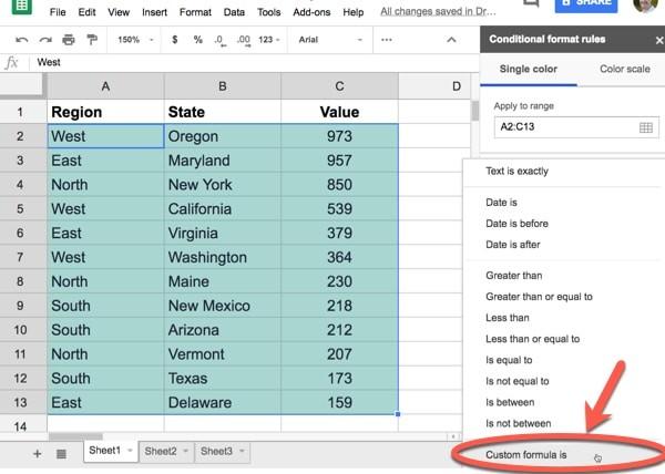 Cách sử dụng định dạng có điều kiện trên toàn bộ hàng trong Google Sheets